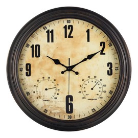 Lanyayun 16 Inch Indoor Outdoor Clock with Temperature and Hygrometer Waterproof Large Wall Clock, Silent Battery Powered for Patio Pool Porch Garden Garage Bar Decoration