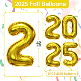 Bezente 2025 balloons - 42 Inch 2025 Gold Foil Number Balloons for 2025 New Year Eve Party Sipplies Christmas Graduation Decoration