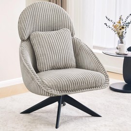 Furniliving Modern Living Room Chair, Swivel Accent Chair for Living Room Desk Chair with Arms Bedroom Chair with Headrest Sofa Chair Side Chair with Pillow Armchair,Corduroy, Grey