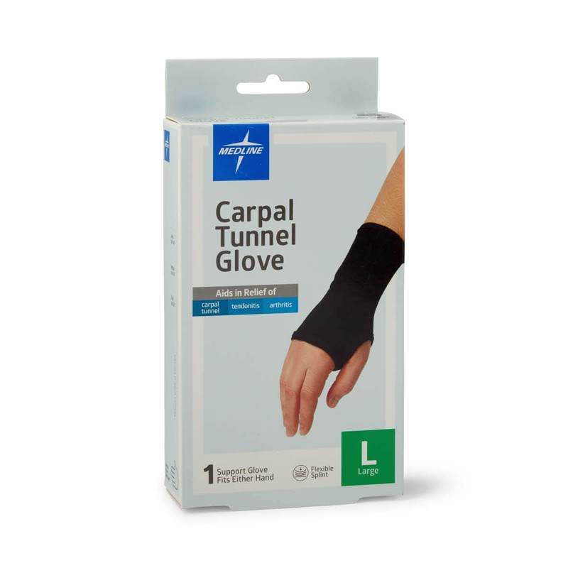 Medline Carpal Tunnel Gloves, Flexible Splint & Beaded Cushion, Size