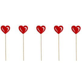 DARO DEKO Wooden Flower Stake Heart Red Pack of 5 7 x 35 cm