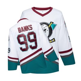 Mighty Ducks Movie Ice Hockey Jersey 99# Admn Banks Conway Stitched Letters and Numbers