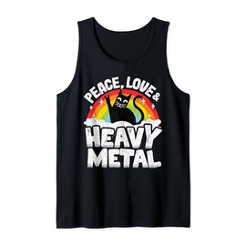 Peace Love & Heavy Metal Cat Kids Punk Band Metal Rainbow Tank Top