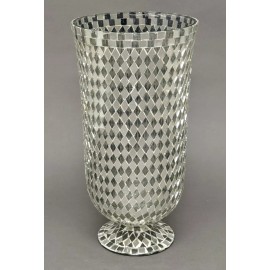 Unbranded Vase Mosaic Cylinder Glass Silver & Clear Diamond Chips 6.75"Dia 13.5"High