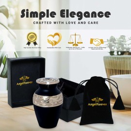 Small Keepsake Cremation Urns for Human Ashes with Velvet Bag – Handcrafted Mini Memorial Urn for Men & Women– Elegant Lacquer Coated Finish – Tribute Ashes Container for Loved One – Black
