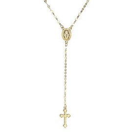 Kercisbeauty Rosary Black Beads Cross Necklace Long Chain Necklace for Women Gold Gift Her Y Necklace, Metal