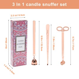 Luxiv 3 in 1 Candle Snuffer Set, 3P Candle Accessory Set with Candle Wick Trimmer, Candle Snuffer and Candles Wick Dipper Candle Cutter Kit for Candle Lovers with Gift Package (Rose Gold)