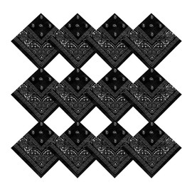 12 Pack Paisley Bandanas for Women Men Cowboy Bandana Handkerchief Headband Face Mask Bulk for Party Costume, Black, 22*22 Inch