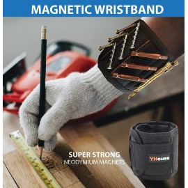 YHouse ( 2 PACK ) MAGNETIC WRISTBAND FOR NAILS , SCREWS, BOLTS  / DOUBLE OUTSIDE POCKET