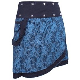 Vishes - Alternative Clothing - Women's Wrap Skirt with Press Studs Lace Flowers, Black-Turquoise