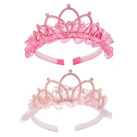 TEBIEKOY 2 Pcs Crown Tiaras for Women Pink Princess Crown Crystal Rhinestone Birthday Crown Headbands Cute Hair Accessories for Birthday Party Costume Gift