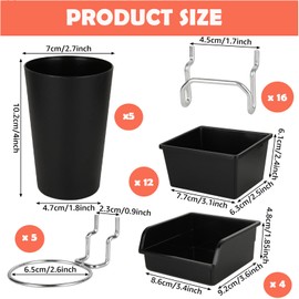 WOPPLXY 21 Sets Pegboard Bins Pegboard Cups with Hooks & Loops, Peg Board Accessories, Pegboard Hooks Assortment Hooks for Organizing Craft Accessories Office Workbench
