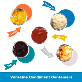 Salad Dressing Container To Go, KARYHOME 4x1.6oz Stainless Steel Condiment Containers with Lids, Premium Silicone, Leakproof and Reusable Small Containers with Lids