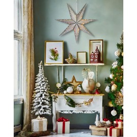 BRUBAKER Christmas Star for Hanging with E14 Socket - 60 cm Paper Star Set with 3.5 m Cable - 3D Advent Star - Window Decoration Luminous Star Hanging - Silver