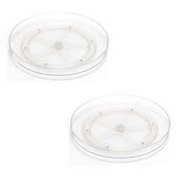 Lazy Susan Turntable Cupboard Organiser, 2 Pcs Rotating Spice Rack Clear Cosmetic Makeup Organiser Spinning Kitchen Organiser for Cabinet, Pantry, Fridge, Countertop 23CM+27CM