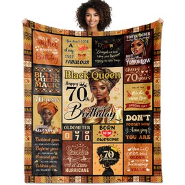 YHIKOUY African American 70th Birthday Gifts for Women Blanket 60"X50", Encouragement Inspirational Bday Gift, 70 Year Old Birthday Gifts for Black Women Mom Lady Girl Friend