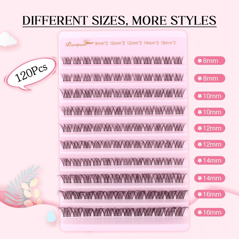 Parriparri Cluster Lashes with Clear Band 120Pcs Individual Lash Extensions