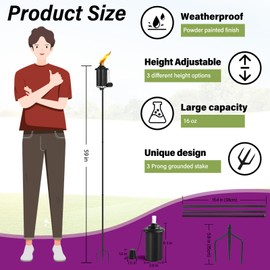 FAN-Torches 4 Pack Citronella Torches, 16oz Garden Torch for Outside, Black