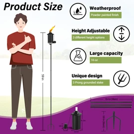 FAN-Torches 4 Pack Citronella Torches, 16oz Garden Torch for Outside, Black