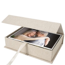 Yopih 4x6 Linen Photo Storage Box - Ideal for Preserving and Organizing Your Precious Photos, Certificates, Scrapbooking Supplies, Keepsakes, and Jewelry Beige