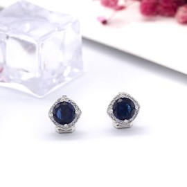 YOQUCOL 7MM Dark Blue Cubic Zirconia Crystal Clip On Square Non Pierced Stud Earrings For Women