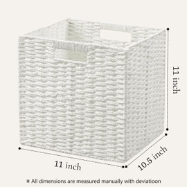 UBBCARE 3 Pack Wicker Basket, 11L×11H×10.5W inch Woven Paper Rope Storage Baskets for Shelves, Foldable Cube Storage bin with Handle, Storage Basket for Organizing & Decor, White