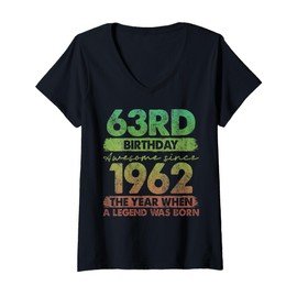 Womens 63 Year Old Gifts Vintage 1962 Limited Edition 63rd Birthday V-Neck T-Shirt