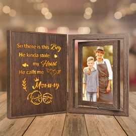 Light Up Mom Picture Frame from Son – Boy Mom Gifts with Emotional Quote – Rotating Wooden Glowing Photo Frame for 2 4x6 Photos – Mother's Day Birthday Christmas Gift