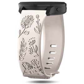 Strisinho 18mm Floral Engraved Bands Compatible with Garmin Venu 2S/Venu 3S/Vivoactive 4S/Vivomove 3S/Forerunner 255S/255S Music/265S, Soft Silicone Flower Pattern Sport Strap for Women Men