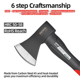 Chopping Axe, 15”Outdoor Hatchet Forged Carbon Steel Heat Treated Hand Maul Tool, Fiberglass Shock Reduction Handle with Anti-Slip Grip,Red