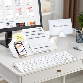 MemoScape PRO Adjustable in-Line Document Copy Holder for Desk - Help Boost Productivity and Reduce Neck Strain - Paper Holder Stand for Desk - Office & Home Organization Accessory - White