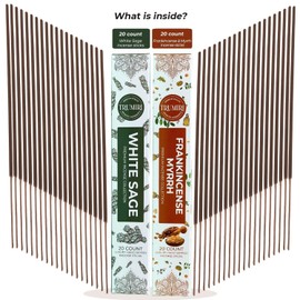 Trumiri Incense Sticks - Combo Pack of 40 Insence-Sticks - 20 White Sage + 20 Frankincense Myrrh - Insenses - Insents - Incents - Inscense - Incence - Incienso - All Natural Incense Sticks