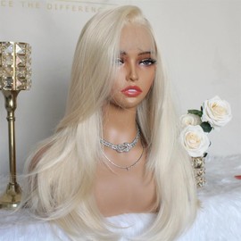 Aisom 613 Platinum Blonde Wig Synthetic Lace Front Wigs Pre Plucked 13x6 HD Glueless Straight Layered Lace Front Wig for Women Ready Go Wigs Beginner Friendly 22 Inch