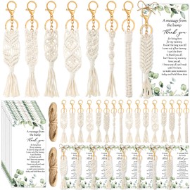 Ecation 36 Sets Baby Shower Favors for Guests Boho Macrame Keychains Crochet Tassel Key Ring Thank You Cards with Rope