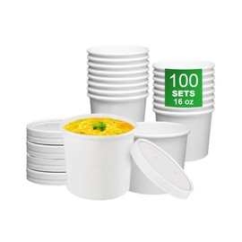 Apsic Disposable Paper Soup Cups - 100 Sets 16oz Small To Go Soup Bowls with Vented Lids - Hot & Cold Friendly - Take Out Food Storage Containers for Dining, Catering, Events and Party