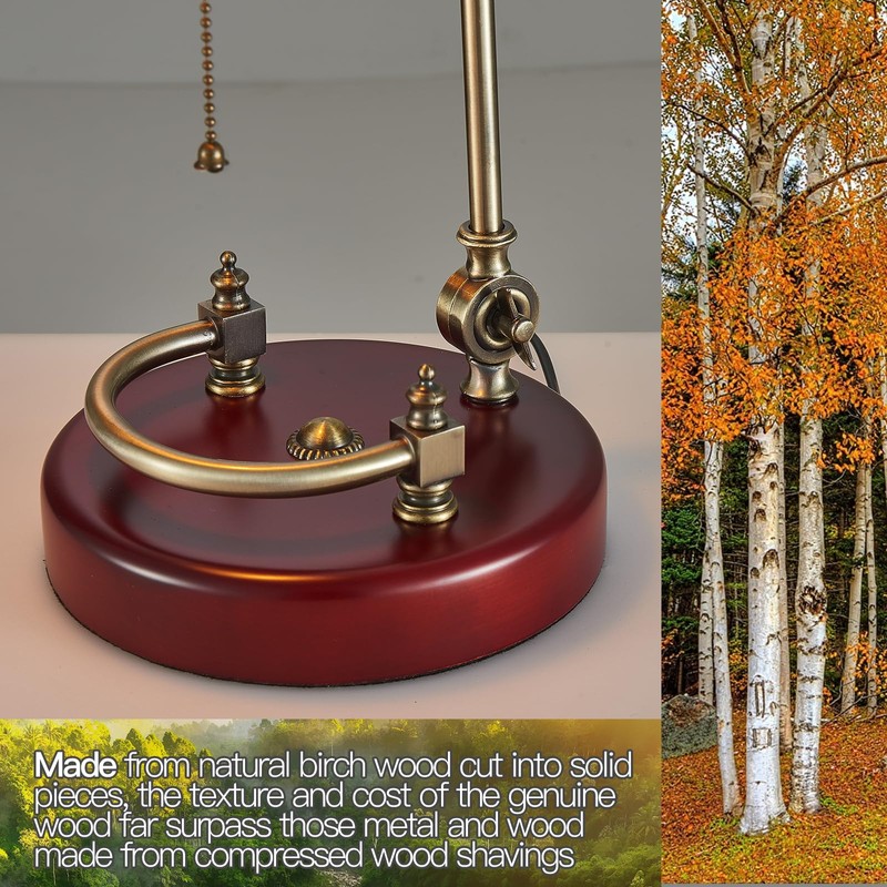 Bankers Lamp, Traditional Green Desk Lamp with Solid Birch Wood