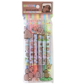 MOZXIRZ 6 Pcs Capybara Highlighters Pens Cute Cartoon Dual Tips Highlighter Markers Assorted Colors Highlighters Capybara Highlighter Pens (Capybara)