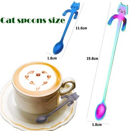 6 PCS Cat Spoon Coffee Tea spoon Set, ESRISE Stainless Steel Mini Long Cute Kitten Stirring Teaspoons for Dessert Drink Mixing Milkshake (Multi)