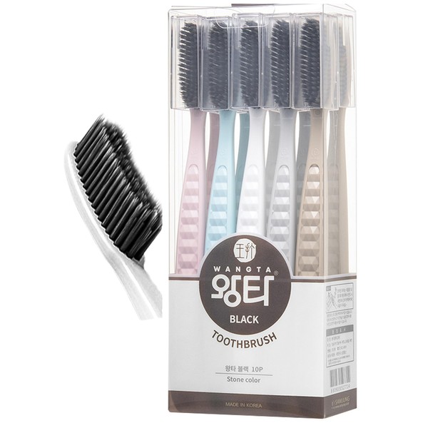 WANGTA Toothbrush with Activated Carbon Bristles, Extra Large Head for Better Teeth Cleaning, Micro Brushing Technology for Maximum Cleaning, Charcoal Pack of 10
