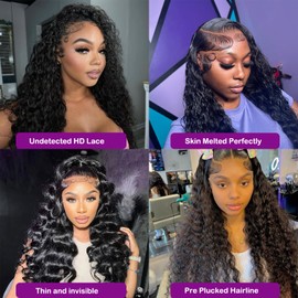 DaXunDi Deep Wave Lace Front Wigs Human Hair Pre Plucked 13x6 Curly Human Hair Wig 200% Density Wet and Wavy HD Lace Front Wigs Glueless Wig Deep Wave Wigs for Women Human Hair(22 Inch)