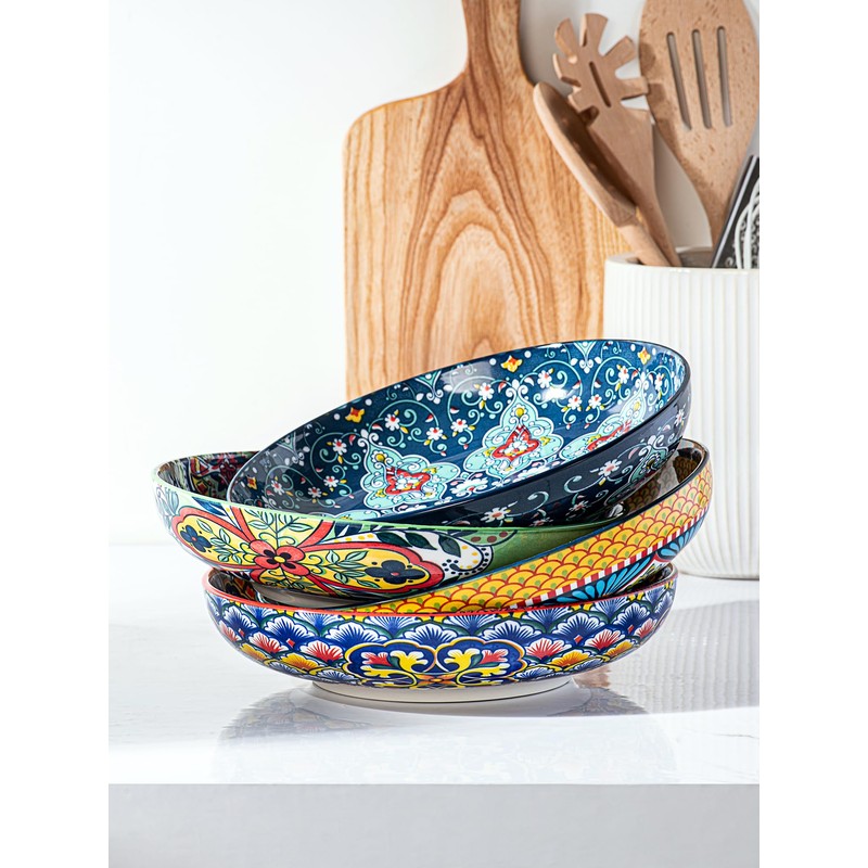 HENXFEN LEAD Pasta Bowls– 33 oz Colorful Ceramic Salad Bowls