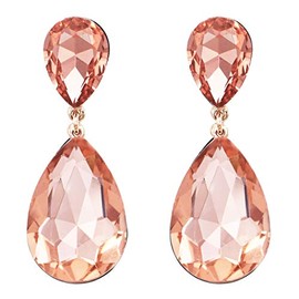 Rosemarie Collections Women's Stunning Dangle Teardrop Rhinestone Crystal Statement Post Drop Earrings (Peach Gold Tone, 2")