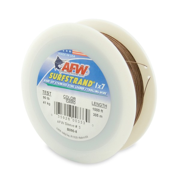 AFW American Fishing Wire Surfstrand Bare 1x7 Stainless Steel Leader Wire, Camo Brown Color, 90 Pound Test, 300-Feet