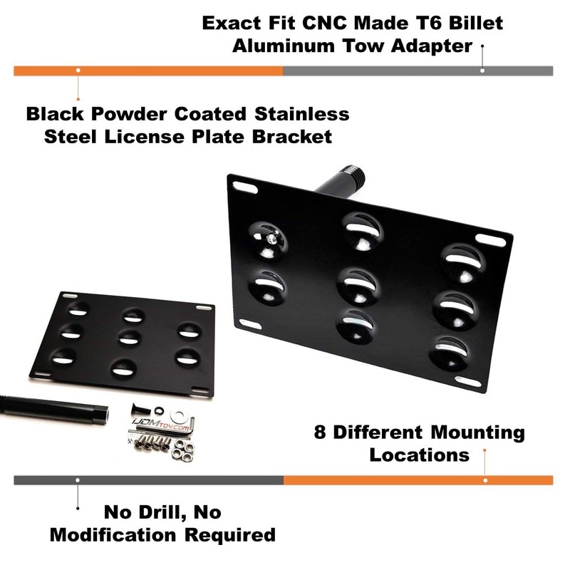 iJDMTOY No Drill Front Bumper Tow Hook License Plate Mounting