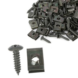 A ABSOPRO 50 Sets 4.2x16mm U Clip Screw Assortment Car Clips Fasteners with Screws for Bumper Dash Door Panel Interior Army Green Item Replacement