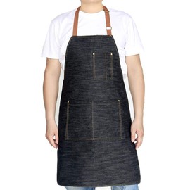 EODIEBN Apron for Women Men Adjustable Bib 3 Pockets Dirt-resistant Durable Easy Cleaning Black Denim Kitchen Cooking Chef Grilling Apron, 31.5" Long, 23.6" Wide