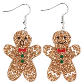 Whaline Christmas Gingerbread Man Acrylic Earrings Glitter Dangle Earrings Xmas Decorative Drop Earrings for Women Jewelry Party Gift Accessories Supplies