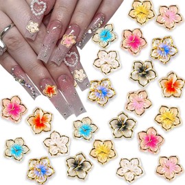 40Pcs Flower Nail Charms 3D Flower Nail Decals Nail Charms Gold Edge Flower Resin for Nails Mixed Colorful Flower Petals Charms Spring Nail Charm Nail Art Supplies for Women Girls Manicure Decorations