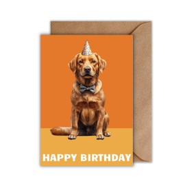 WBdesignz Birthday Card with Envelope - Birthday Card "Happy Birthday" Golden Retriever with Party Hat and Bow Tie Greeting Card (DIN A6)
