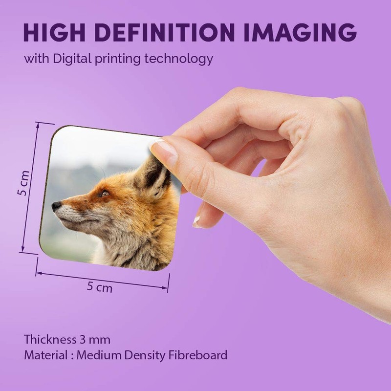 1 x Square MDF Fridge Magnet - Red Wildfox Nature